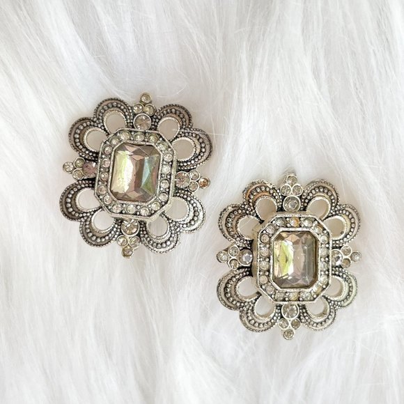 Avon Jewelry - Vintage Avon Crystal Earrings Silver Plated Clip Ons